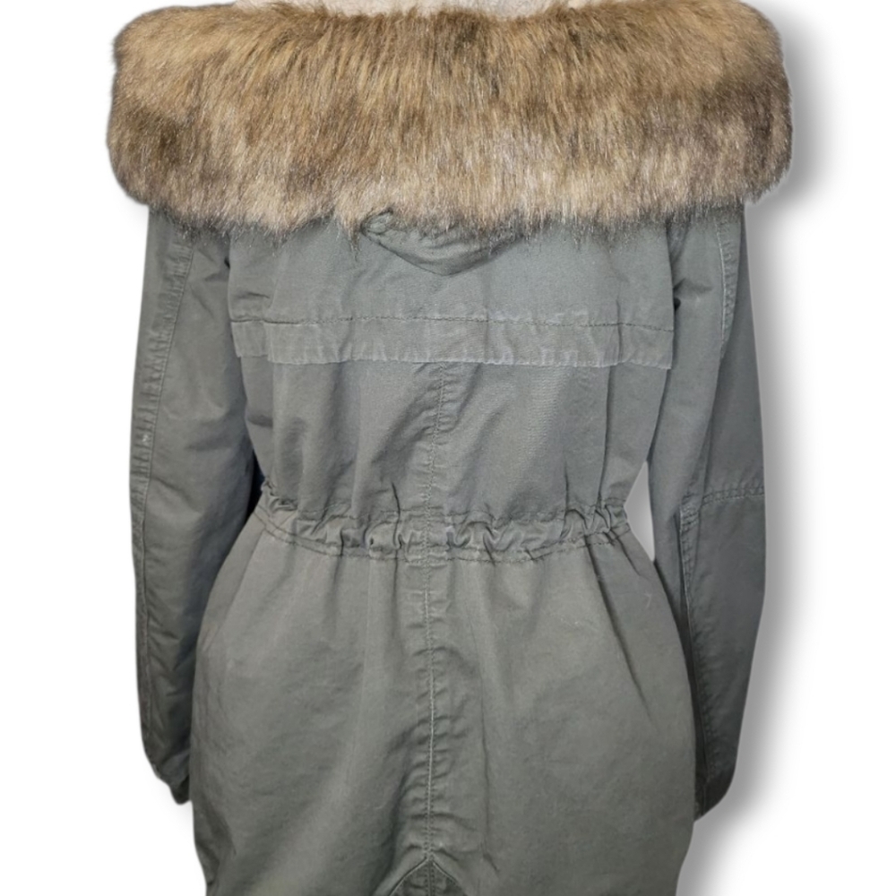 H&M Divided Army Green Faux Fur Parka Size 4 - Picture 9 of 14